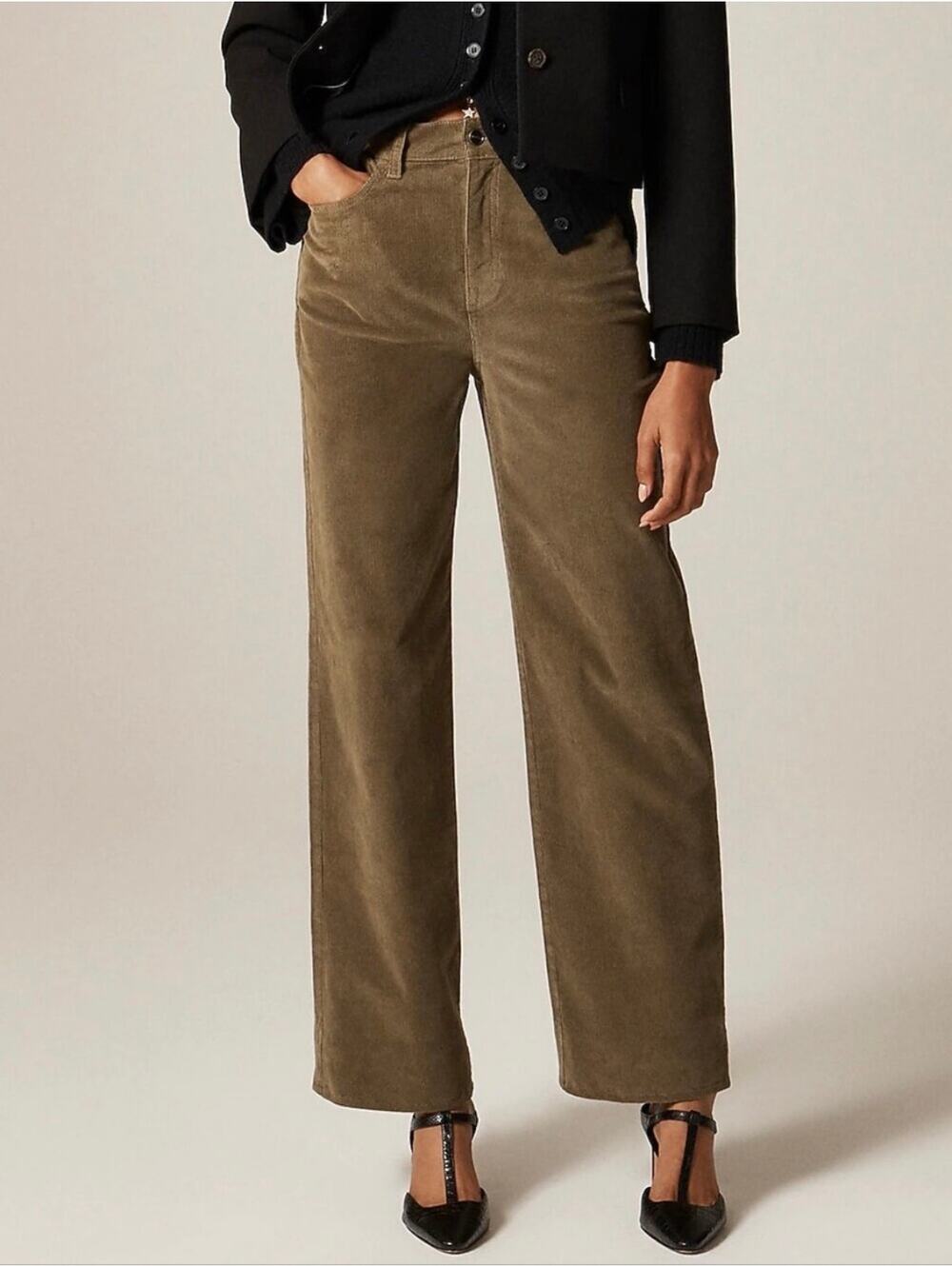 J.Crew Pants Women 27 Green Slim-Wide Corduroy Classic Preppy Academia